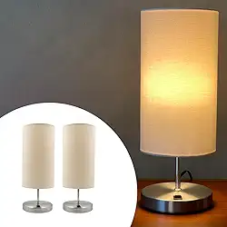 kit 2 Abajur Luminária de Mesa Clássica Redonda Escovado Com Interruptor Com Cúpula bege ref 84 Decoração Casa, sala Quarto e Escritorio