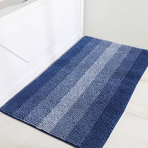 Tapetes de banheiro feitos de 100% poliéster extra macios e antiderrapantes especializados em tapete de chuveiro lavável na máquina e absorvente de água (111 x 66 cm, azul)