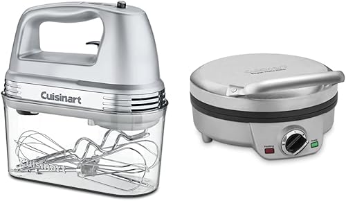 Cuisinart HM-90BCS Power Advantage Plus Mezclador de mano de 9 velocidades con estuche de almacenamiento cromo cepillado y máquina de gofres de