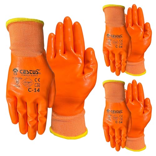 Cestus C-14, 3 Pairs Nitrile Coated Work Gloves...