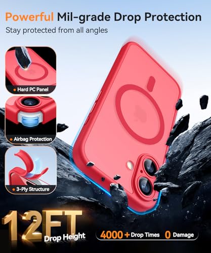 Image of CANSHN Magnetic for iPhone 17 Case, Upgraded [Full Camera Protection] [Compatible with Magsafe] [Translucent Matte] Shockproof Protective Phone Case for iPhone 17 - Red