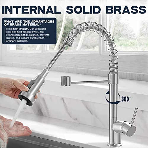 Zsw Kitchen Faucets With Pull Down Sprayer, Commercial Industrial Spring Single Handle Stainless Steel & Solid Brass Kitchen Sink Water Filter Faucets For Farmhouse Camper Rv（Brushed Nickel） #TOP2