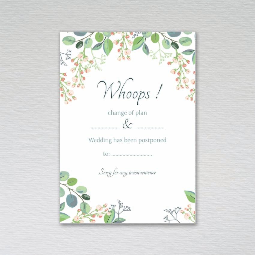 Pack of Change the Date Cards: Eucalyptus Wedding Postponal Cards (Pack of 50 without Envelopes) — image 1