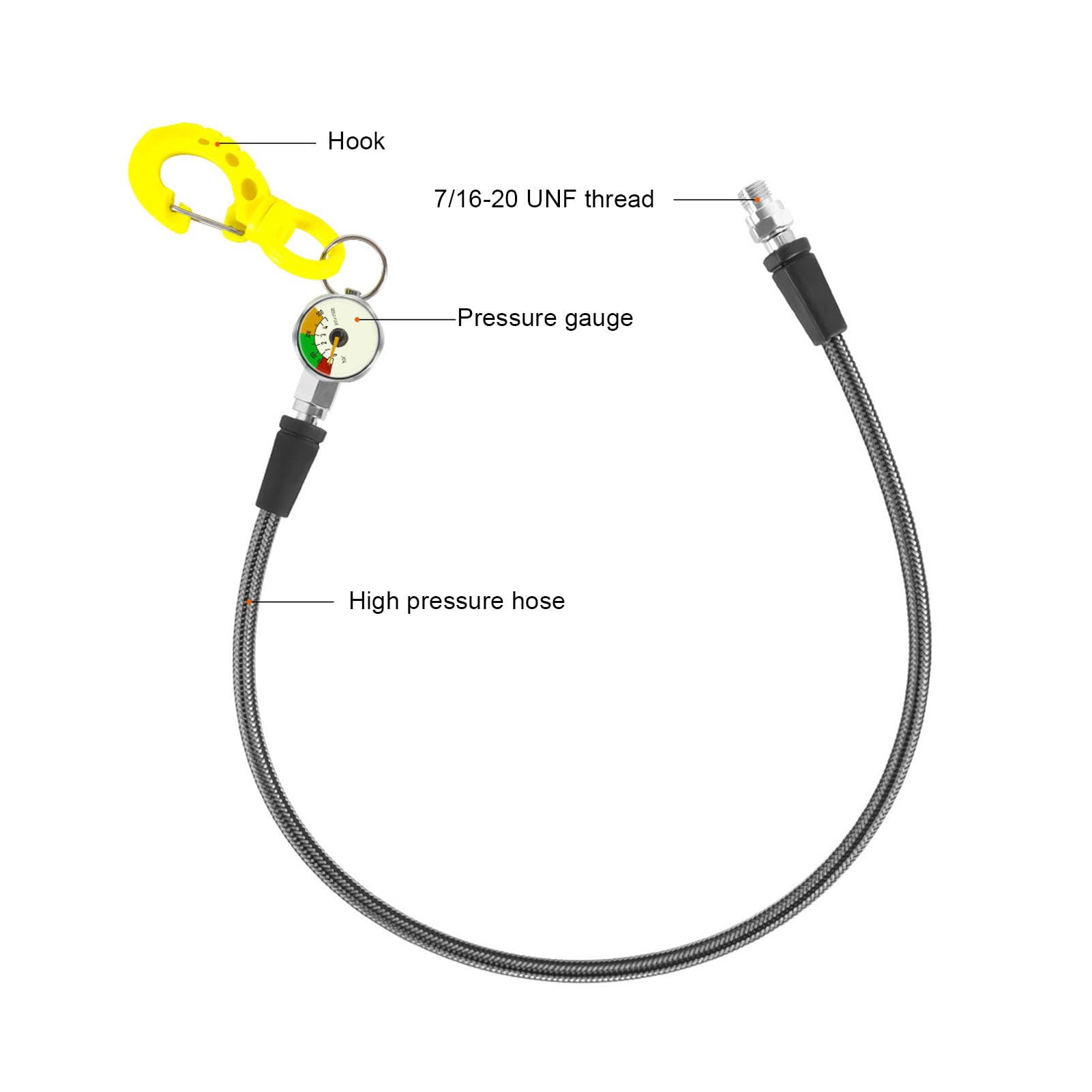 Manómetro de Buceo, Brillante en la Oscuridad, Diámetro 4 Cm, para Buceo Submarino (65CM)