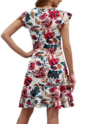 Image of HELYO Women's Summer Elegant Cocktail Club Dress Ruffle Hem Short Flutter Sleeve Flowy Wedding A-Line Casual Dresses 619