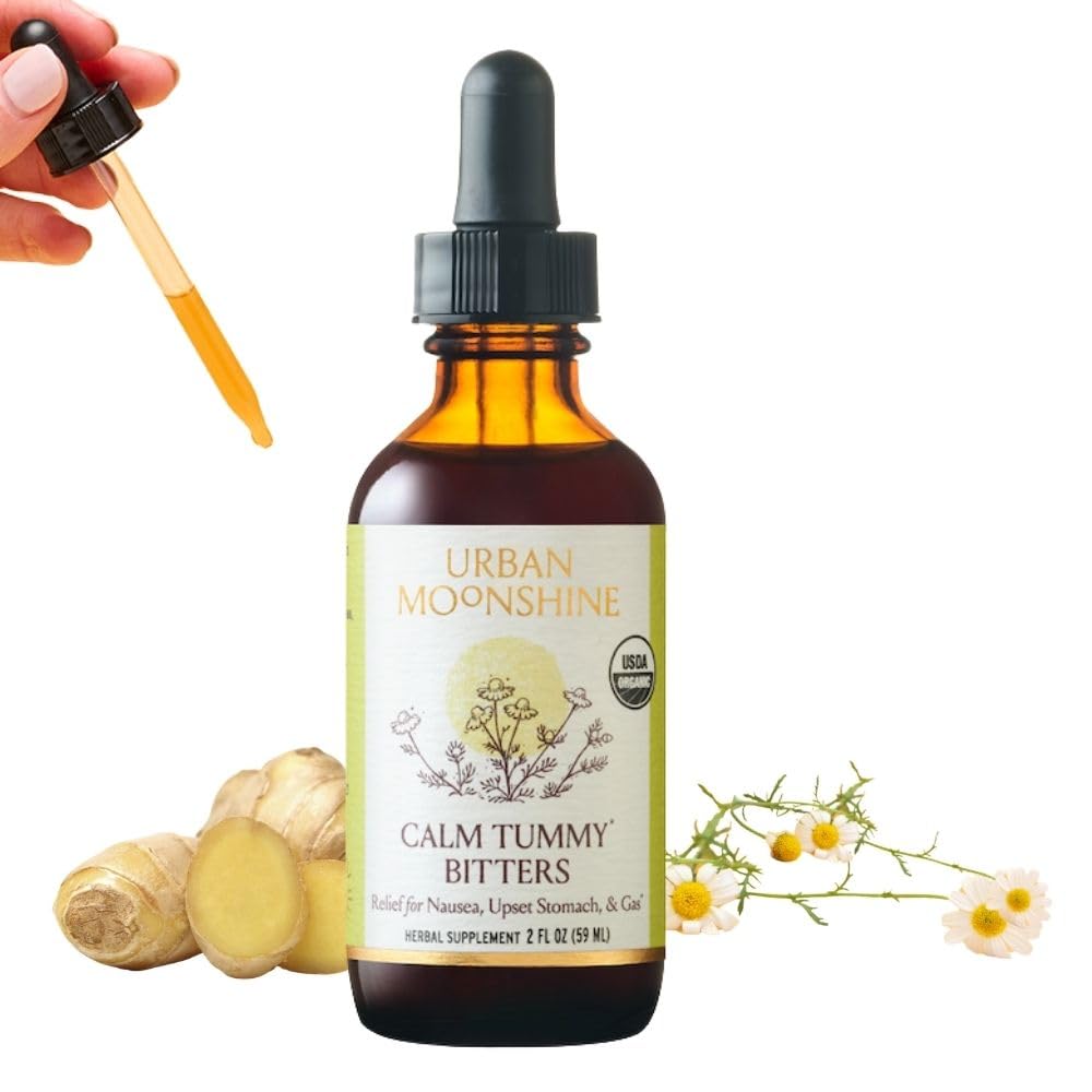 Urban Moonshine Calm Tummy Bitters - Certified Organic - Relief for Nausea & Upset Stomach* - Bloating Relief* - Soothes Digestion* - Digestive Bitters - Gluten Free Herbal Supplement - 2 Fl OzUSDA Organic