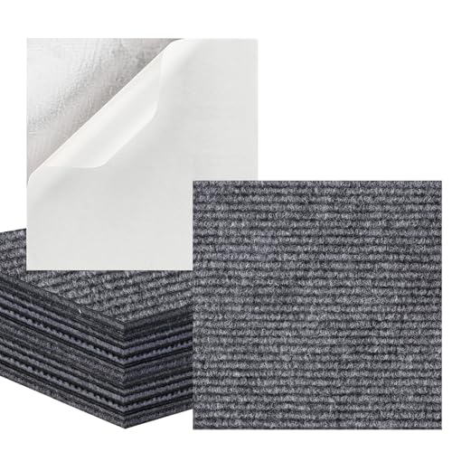 DriveMax 10Pcs Carpet Tiles 30x30cm Anti-Slip Heavy Duty Self Adhesive Floor Tiles, Peel and Stick Flooring for Kitchen Office Living Room Bedroom Durable Grey Carpet Tiles Self-Adhesive