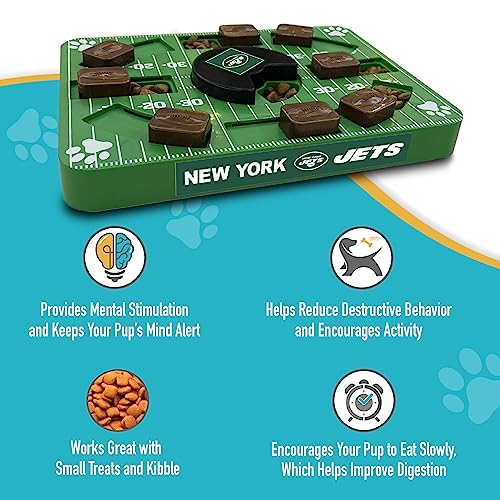 Image of Pets First NFL New York Jets Puzzle Toy for Dogs, Slow Feeder Board for Pets, Interactive Doggie Treat Toy