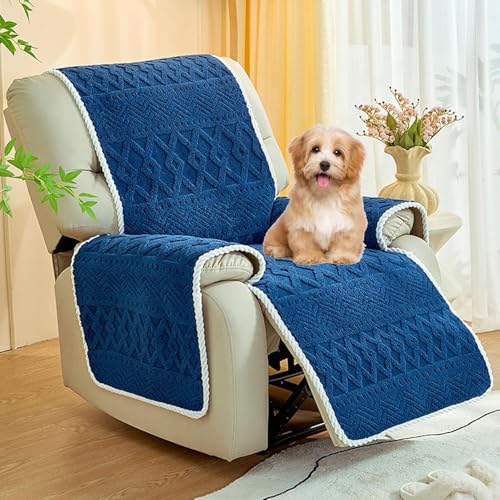 Funda Sillón Relax 4 Piezas Antideslizante Lavable A Máquina Sherpa Grande Reposabrazos Asiento Elevable Protector Peludo Antipatas Suave(Blue)