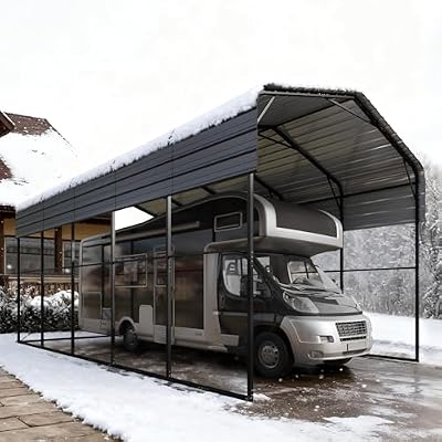 Sophia & William 14x25x13FT Heavy-Duty RV Carport Extra-Tall Shelter for Class A/B/C RVs, Trailers & More (Galvanized Steel Roof), Dark Grey