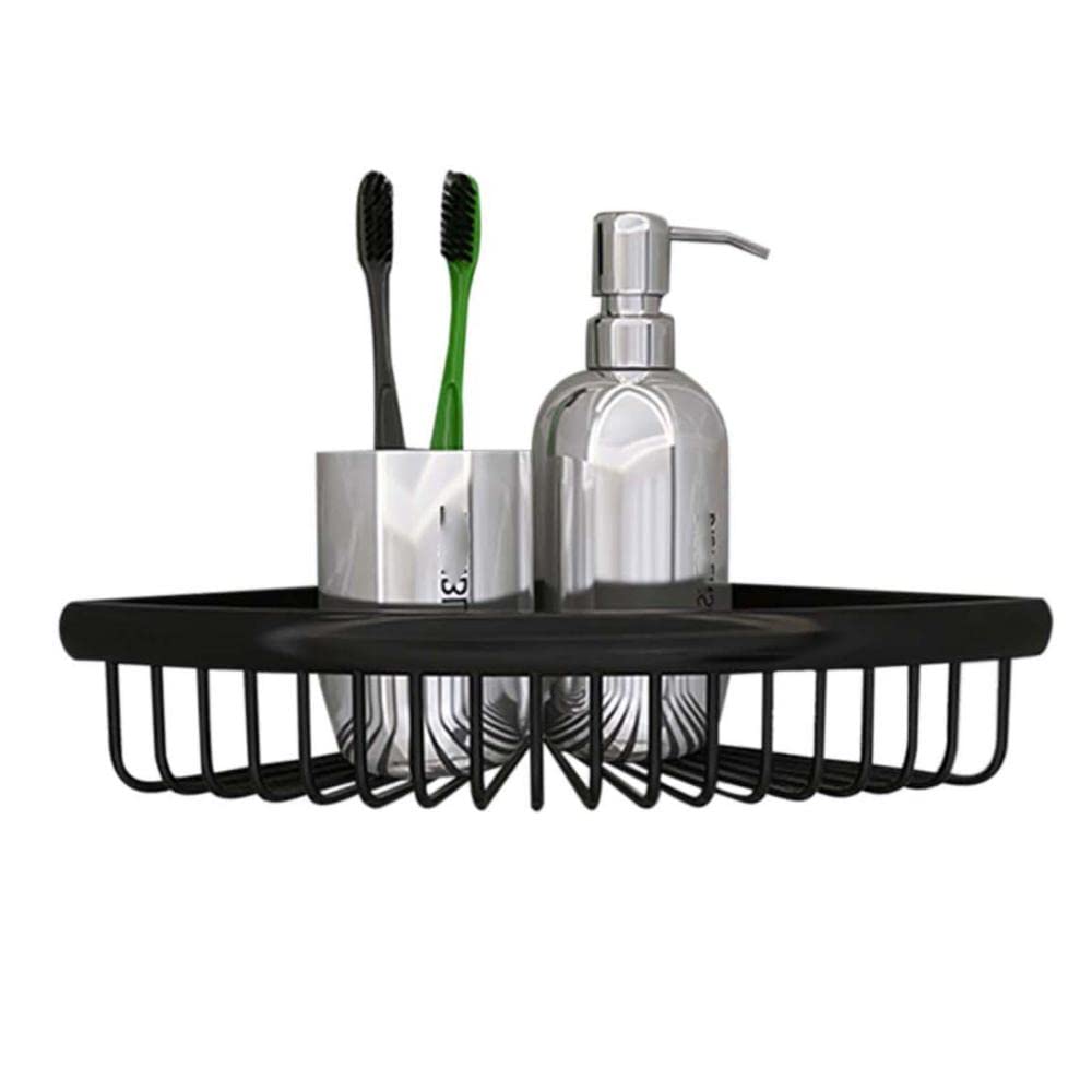 Estante de baño sin perforar de esquina negro flotante de cobre para pared de inodoro