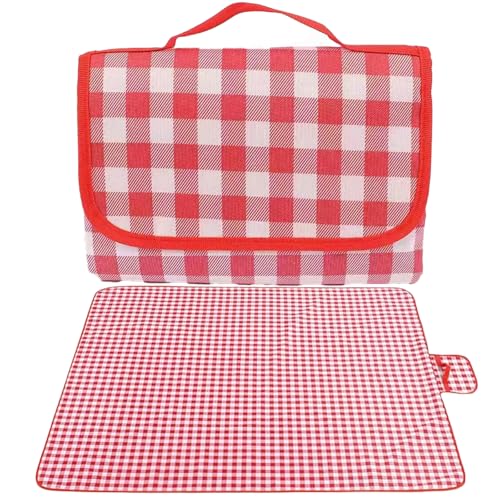 BbiuRer Picnic Blanket XXL 200x200cm, wasserdichte Picknickdecke Rot Kariert, Ideal für Outdoor-Aktivitäten wie Camping, Strand und Park