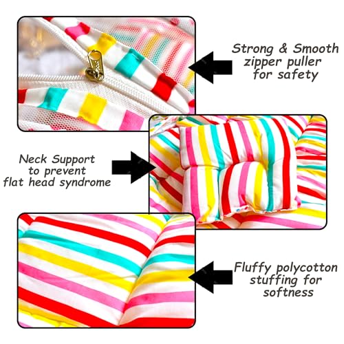 Image of VParents Mite (Stripes) Cotton Bedding Set & Mosquito Net