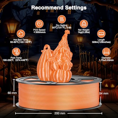 Image of Silk Orange PLA Filament 1.75mm, 1kg (2.2lb) Halloween 3D Printer Filament, High Speed, Low Warp & Clog-Free, Dimensional Accuracy + /- 0.03mm, Fit for FDM 3D Printers & 3D Pens