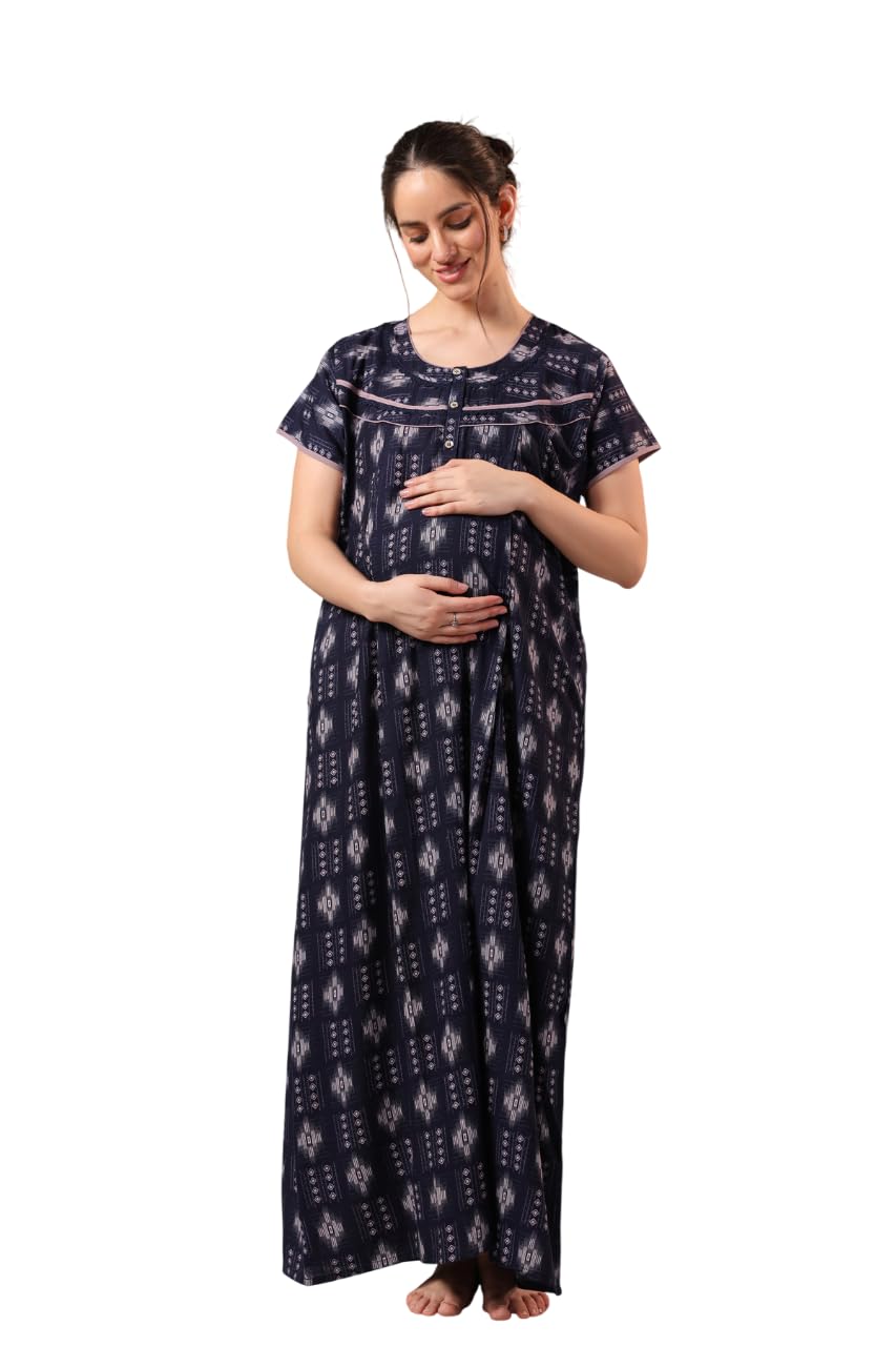nightspree Women's Cotton Printed Maternity & Feeding Nighty Night Gown-picture-23