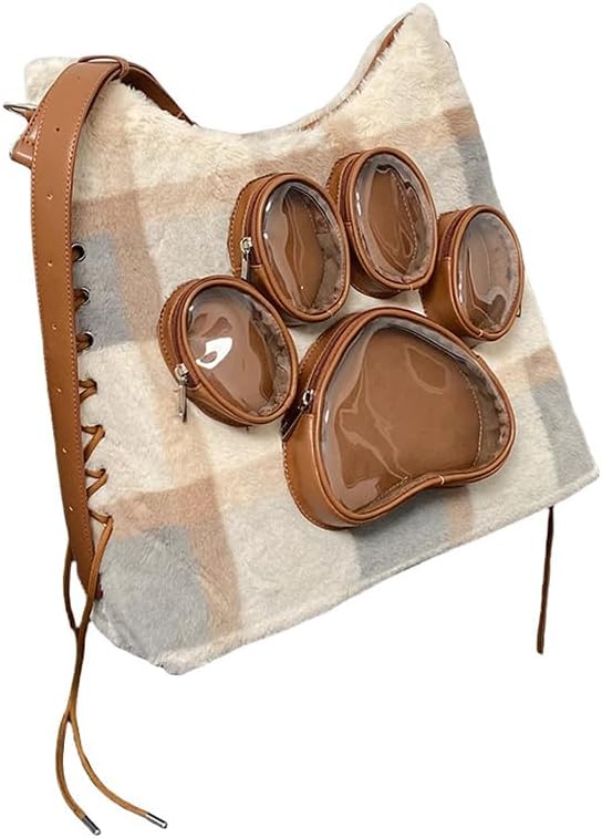 Cute Dog Cat Paw Ita Bag Anime Cosplay Crossbody Bag Large Capacity Furry Backpack for Women Travel (Brown, Large)