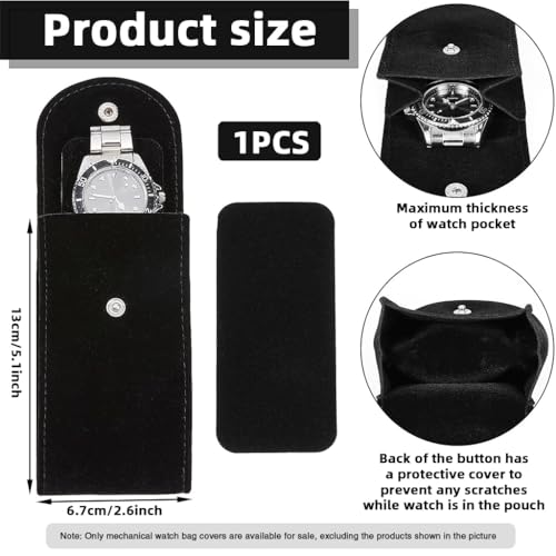 Image of ZORBES Travel Watch Box Wrist Watch Storage Pouch with Double Sided Velvet Liner Anti-Scratch Protective Case Organizer, Travel Watch Holder 7x13x4cm, Compatible with Jewelry Only Box