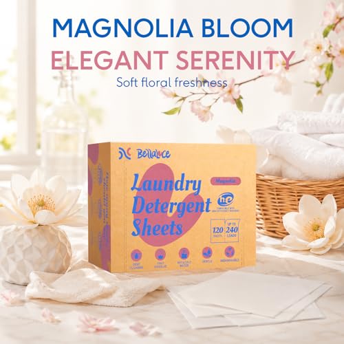 Image of BellaLuce Laundry Detergent Sheets, 240 Loads, Magnolia Scent | Plastic-Free Laundry Detergent, Fast-Dissolving, Hypoallergenic Formula Laundry Sheets, Space-Saving for Home, Dorms & Travel