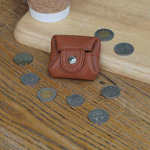 Image of Cockatoo Genuine Leather Coin Pouch Change Holder, Mini Snap Pocket Wallet for Men Women, Brown, Small, Casual