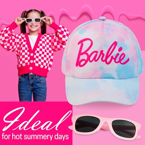 Barbie Girls Sunglasses and Baseball Cap Set, Lightweight Sun Hat UV400 Sunglasses Pink/Blue3