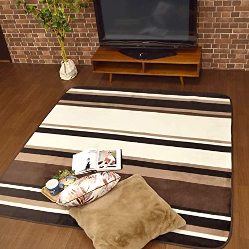 StorePocket ラグ カーペット ラグマット 洗える 抗菌 防臭 防ダニ 2畳 約185×185cm ブラウン ストライプのふんわり柔らかフランネルラグ 低ホルムアルデヒド ホットカーペットカバー 正方形 ランド LANDⅡ