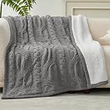 Amélie Home Cable Knit Throw Blanket for Couch, Chenille Sherpa Soft Cozy Throw Blankets for Sofa Chair Comfortable Home, 50'x60', Gray