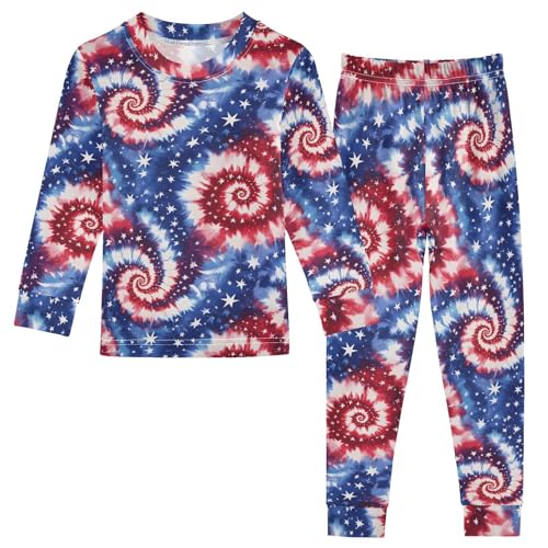 ALAZA Red Blue Tie Dye Star 2 Piece Pajama Set Long Sleeve Top and Pants Sleepwear Unisex