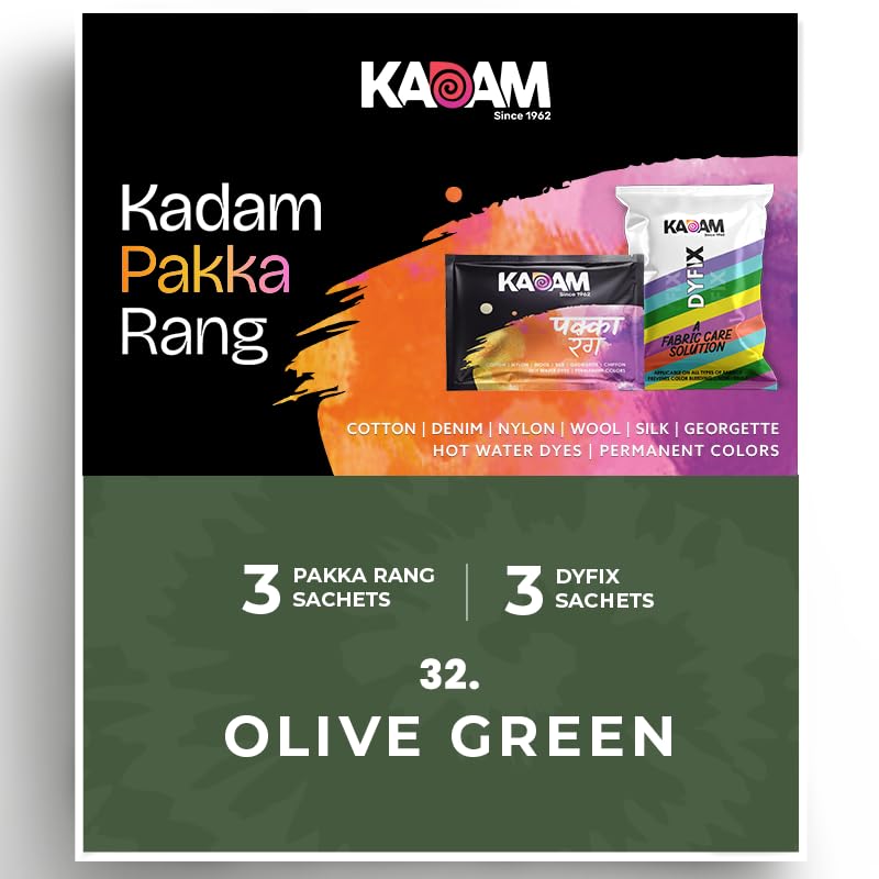 Image of Kadam Pakka Rang | Olive Green | 3 Kadam Pakka Rang Sachets | 3 DyFix Color Fixer Sachets | Fabric Dye Colors | Permanent Colors for Fabrics