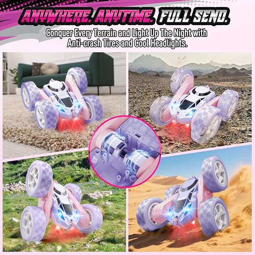 Image of Hamdol Remote Control Car for Girls, Double-Sided Color Design Stunt RC Vehicle, Upgraded 4WD USB-C Rechargeable Toy, 2.4GHz Fast Electric STEM Toy, Birthday Age 6+