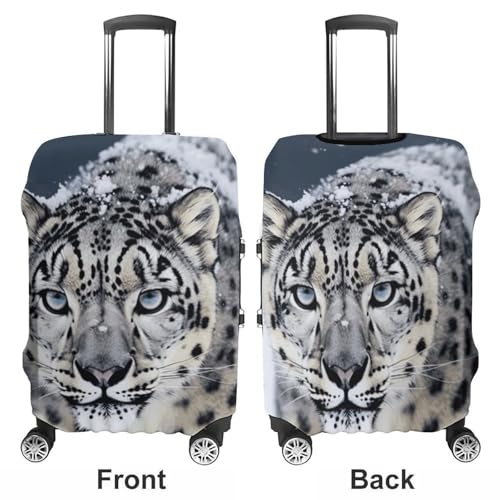 Blue Eyed Snow Leopard Printed Luggage Cover Protector, Fits 18-32 Inch Luggage3