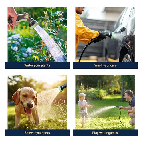 Image of Garden Hose Nozzle Sprayer - Italian Made Heavy Duty Water Hose Nozzle with 8 Adjustable Spray Patterns and Quick Connector - Recycled Plastic Garden Sprayer by Kings County Tools (Mint /Black)