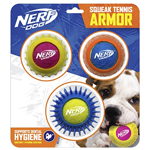 Nerf Dog 25in Squeak Armor Tennis Ball Dog Toys 3pack yellowpink and Orangeblue and Bluegreen  Cucciolini Doodles Nerf dog 2 5in squeak armor tennis ball dog toys 3 pack  yellowpink and orangeblue and bluegreen   cucciolini doodles