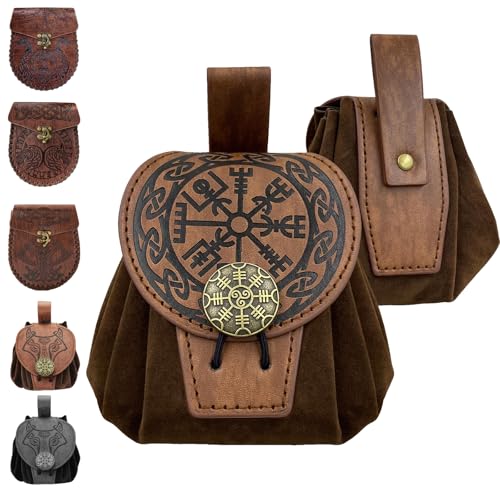 AUNGKWANG Bourse Porte Monnaie en Faux Cuir Embossé MéDiéVal, Pochette Ceinture Homme, Bourse Porte Monnaie,Parfait pour Les Hommes, Les Femmes, Les...