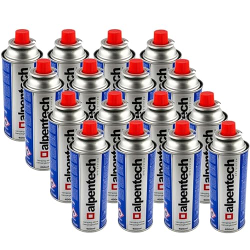 Alpentech Pack de 16 Cartuchos de Gas butano UN2037 de 250g para Estufas y desmalezadores térmicos