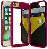 iPhone 7 Case, Bastex Hot Pink Hidden Back Mirror Wallet Case with Stand Feature and Card Holder for Apple iPhone 7