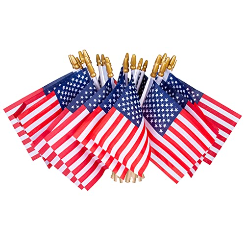 HOOSUN 12 Pcs Small American Flags On Stick,Patriotic Decorations Mini US Flag 12''x8'',Small American Flags for Outside,Presidents Day Decorations Mini Flag for Yard Patio,4th of July Patriotic Decor