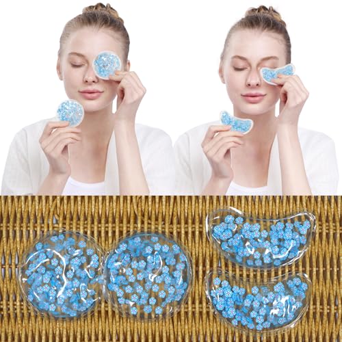 Image of 4PCS Gel Eye Ice Pack Set, Cold & Hot Compress, Reusable Cooling Gel Pads for Strain Relief, Relaxation, SPA and Sleep (4 Blue Flowers-2)
