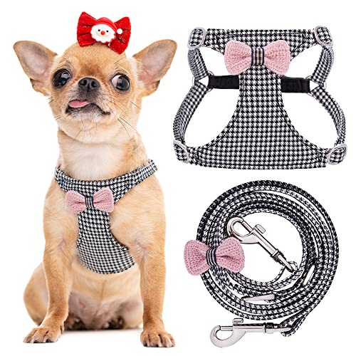 Puppytie No Pull Dog Harness with Multifunction Dog Leash,Soft Adjustable No Choke Escape Proof Pet Harness Vest,Knitted Black-White,XXS