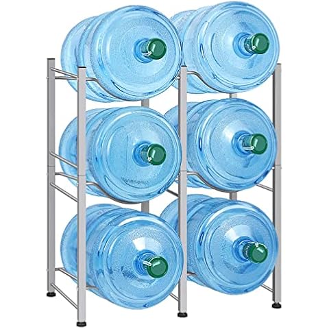LIANTRAL 5 Gallon Water Bottle Holder Heavy Duty Water Cooler Jug Rack 3 Tiers Water Rack with 6 Slots for Gallon Jugs(silver) Cover