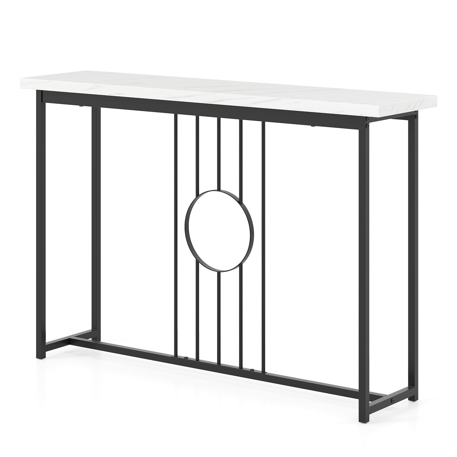Multigot Console Table, Faux Marble Slim Long Couch Accent Table with Anti-tipping Device, Metal Frame Behind Sofa Side Entryway Hall Desk for Hallway, Foyer, Living Room (120cm, Black Line Frame)