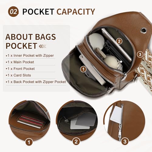 Anti Theft Sling Bag, 2 in 1 PU Leather 8.3" Convertible Crossbody Bags, Fanny Pack Backpack with 2 Removable Straps for Hiking Cycling Sport (Brown)4