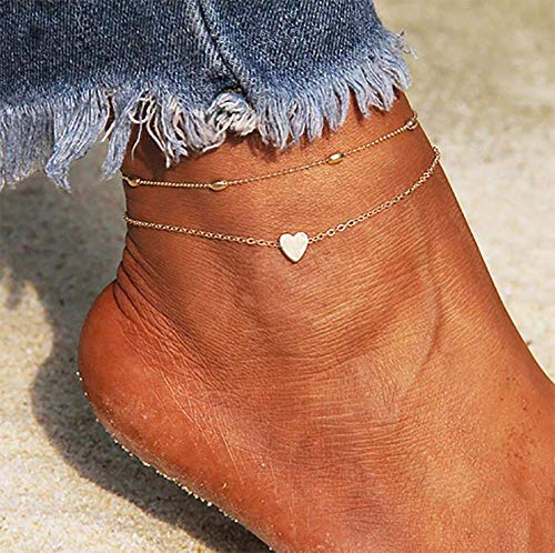 Preisvergleich Produktbild Deniferymakeup Fußkettchen Silber und Gold Love Heart Doppelkette Armband Fußkettchen Fashion Strand Armband Fußkettchen Fußschmuck