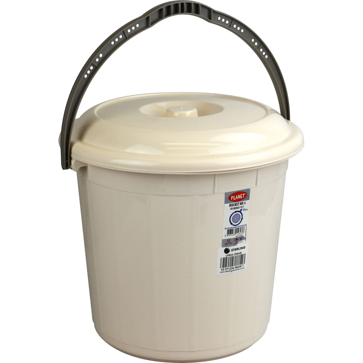 Sterling Ventures Cream 15L Plastic Storage Bucket With Lid (Cream 15L)