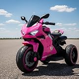 Moto Elétrica Infantil Super Moto Rosa com 3 Rodas com Som e Luz Frente e Ré