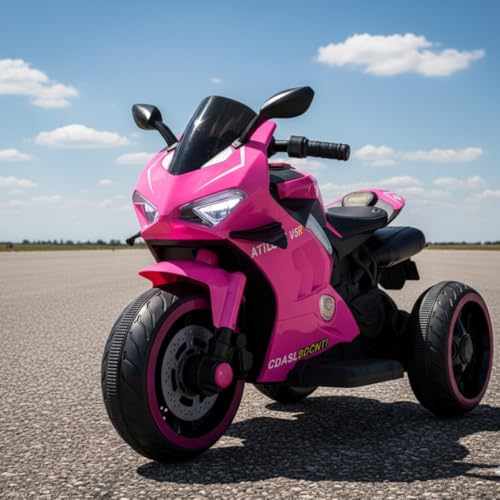 Moto Elétrica Infantil Super Moto Rosa com 3 Rodas com