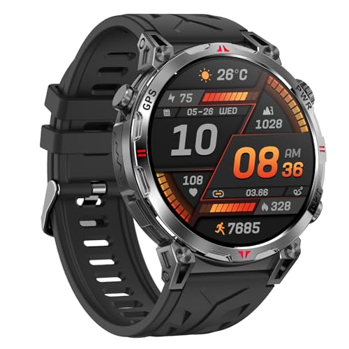 Smartwatch Herren mit GPS, Kompass, Bluetooth-Anruf, 1,56'' Amoled Bildschirm, Fitnessuhr mit 107 Sportmodi Sportuhr für iOS/Android, AI-Zifferblatt, IP68 Wasserdicht, Schlaftracking, Multifunktional