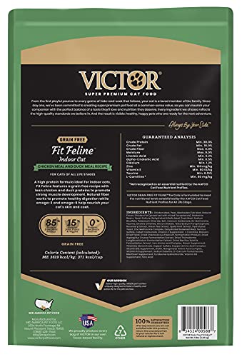 Image of VICTOR Fit Feline - Grain Free High-Protein Dry Cat Food, Indoor Cats, 5lb | Super Premium Cat Food, 38% Protein, 16% Fat, For All Breeds and All Life Stages from Kitten to Adult, 5lbs