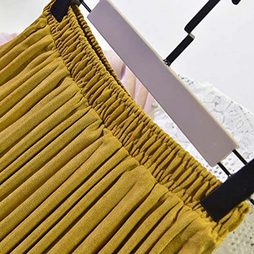 ebossy Women's Elastic Waist Faux Suede Leather A-Line Pleated Midi Skirt2