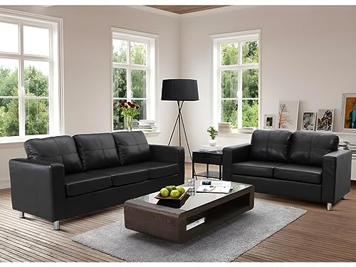 Vente-unique - Sofá 3+2 plazas de Piel sintética Ackley - Negro