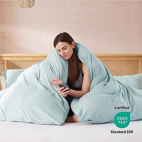 image for Nestl Light Blue Duvet Cover Queen Size - Soft Double Brushed Queen Du